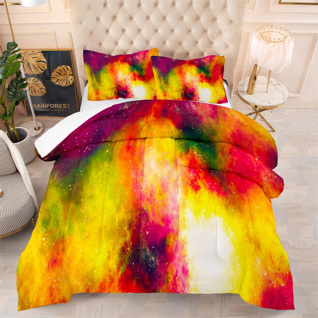 Constellation Starry Sky Universe Planet 3d Digital Printing Feather Silk Quilt Fat Quilt Cover Three-piece Set