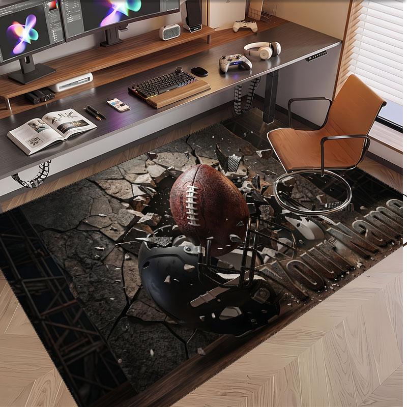 American Football Theme Soft Crystal Velvet Rug Custom Name & Text Print Non Slip Floor Rug for Bedroom Living Room