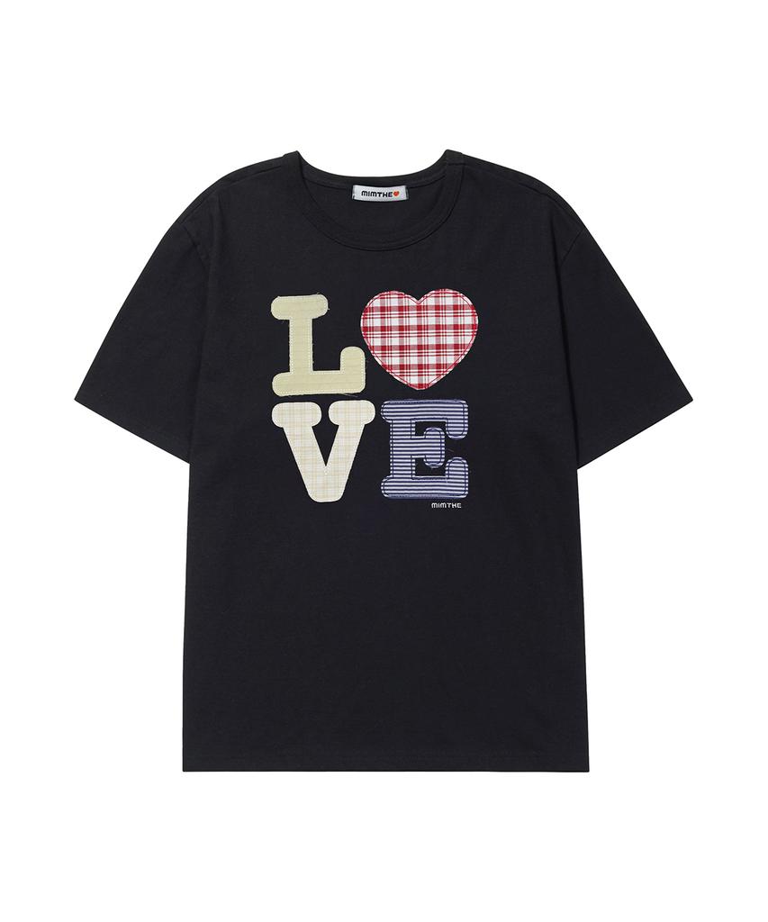 Mimdeowodeulobeu Hello World Patchwork Love T-Shirt_Black