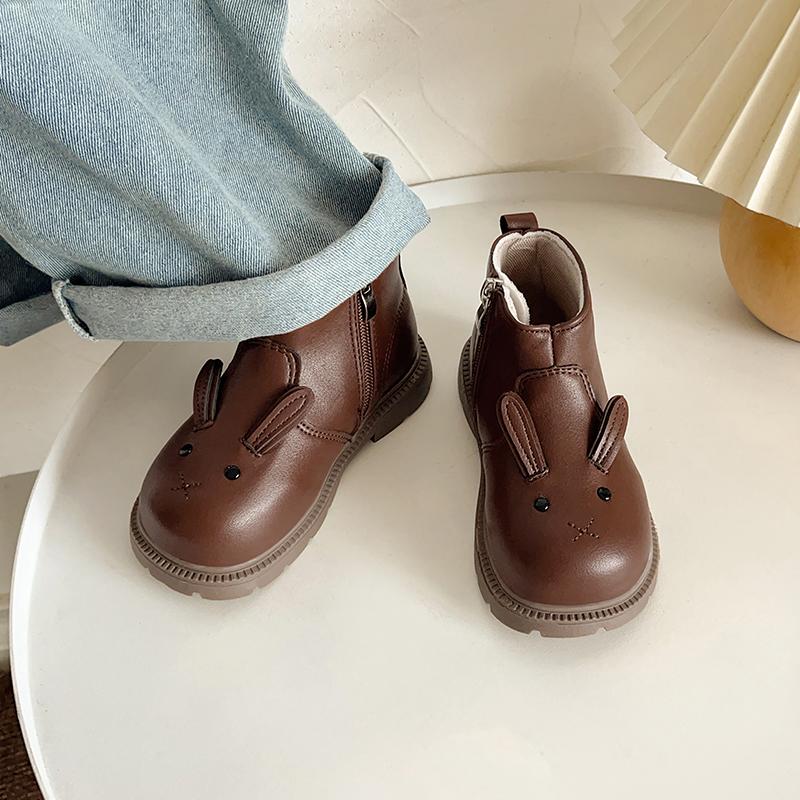 Cartoon Rabbit Baby Ankle Boots for Girls England Children Cute Bunny Winter Short Boots Low Heel Kids Girl Shoes G11073