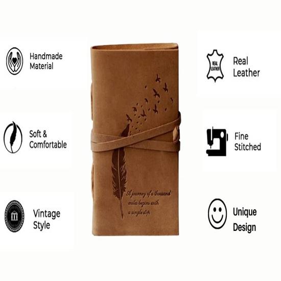 Leather Diary Embossed Handmade Leather Bound Diary Cum Notepad for Men and Women Plain Paper 240 Pages Perfect for Travel Diary 17.78 X 12.7 Cm