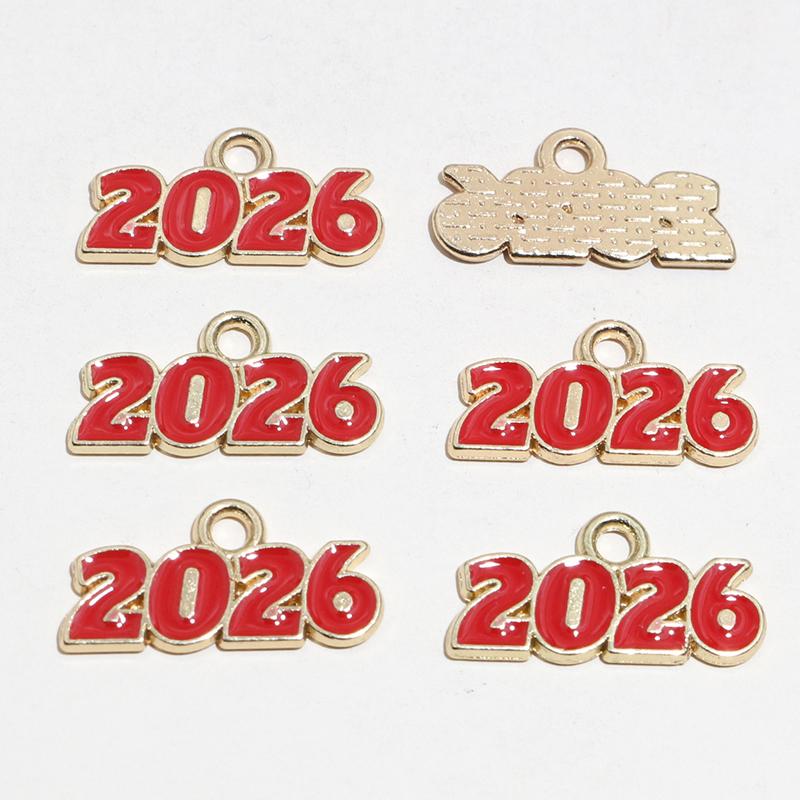 20pcs 18x9mm Enamel Year Number 2026 Charms Pendant for Earrings Necklace Bracelet DIY Jewelry Making Accessories Findings