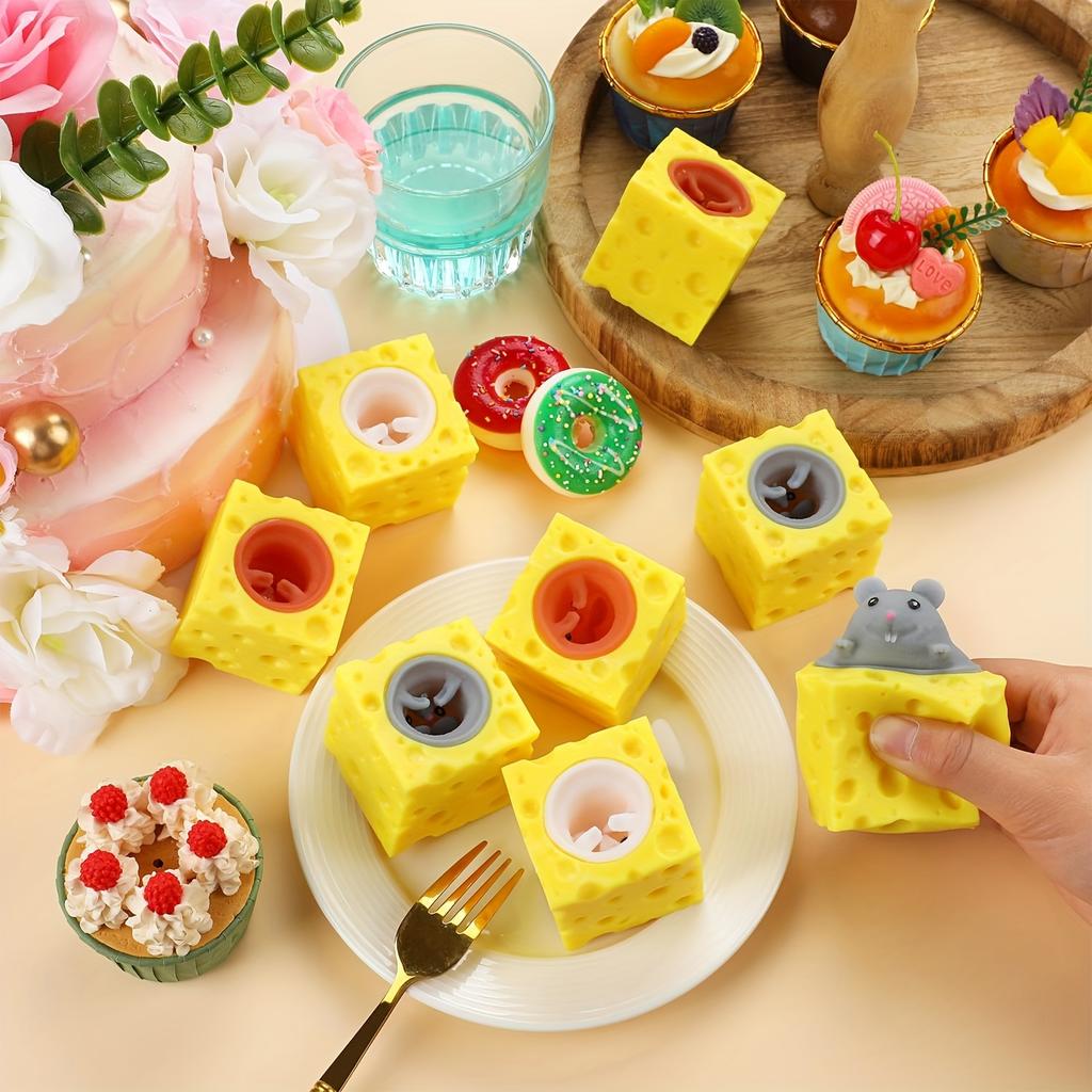 1 Box of Cute Cheese Mouse Squeeze Cup Toys Colorful, Playful Sensory Stress Relief for Teens and Adults, Ideal Christmas Halloween Party Gift,