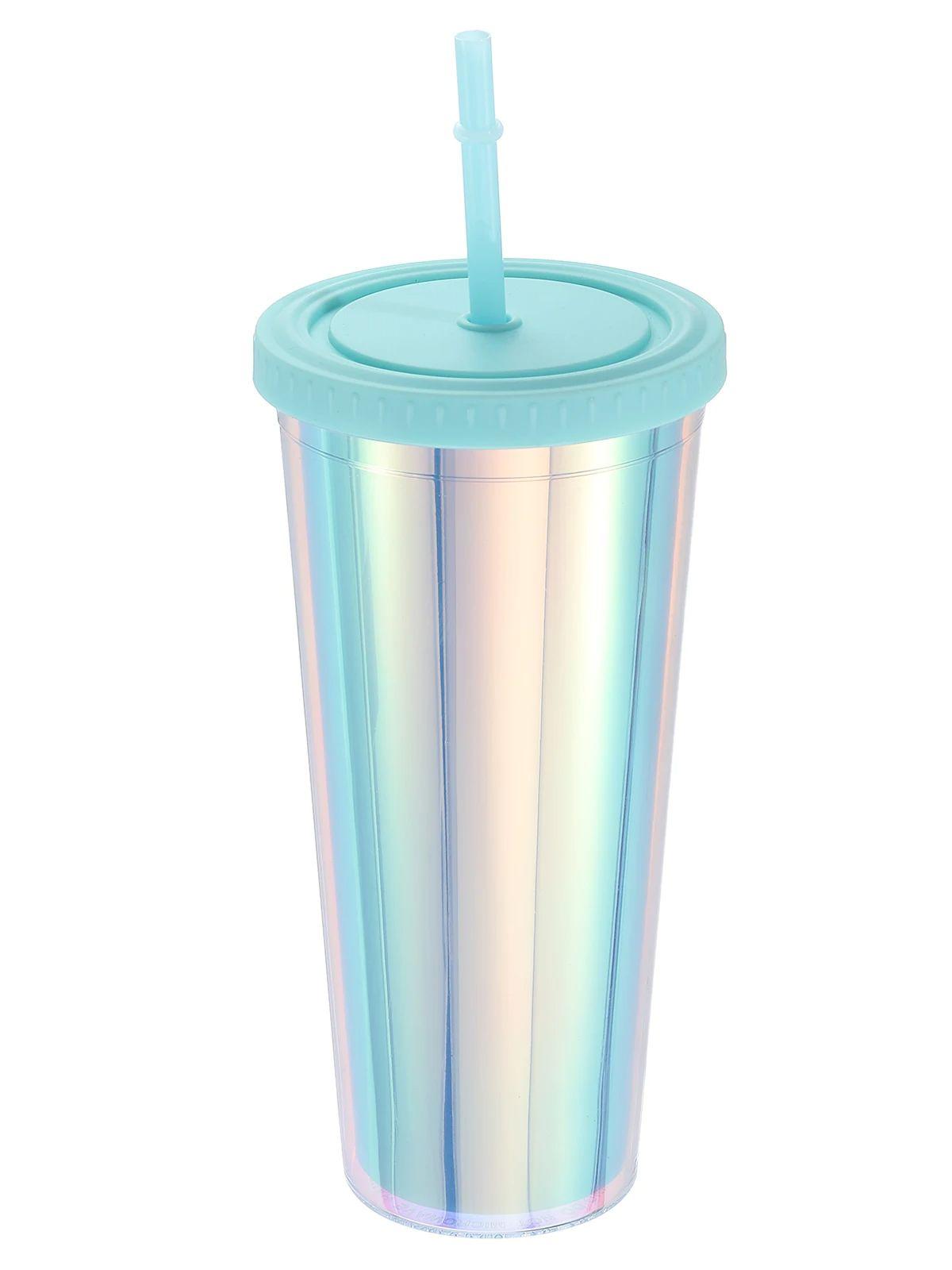 

Худой акриловый стакан с крышкой и соломинкой 24 унции 16 унций Изолированные стаканы с двойными стенками для кофе со льдом, Иридесцентные дорожные стаканы 500ml
