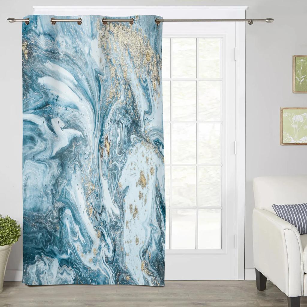 Marble Blue and Gold Abstract Modern Clackout Curtains Living Room Bedroom High Shading Curtain Kitchen Thick Blackout Drapes