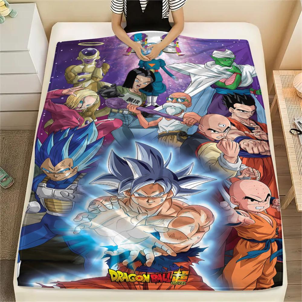 Flanelová deka s potiskem postav z Dragon Ball, Vysoce kvalitní, Pohodlná pro všechna roční období, Domácí dekorace, Teplo a pohodlí, Perfektní jako vánoční dárky