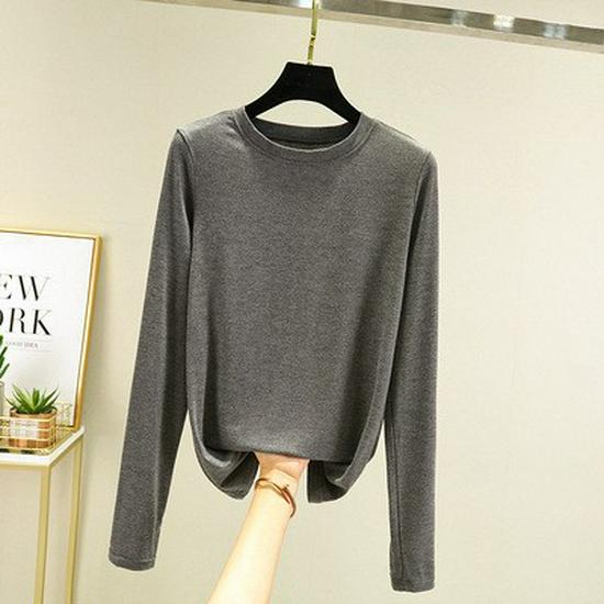 Women's Loose Korean-Style Modal Long-Sleeve Shirt - Spring/Autumn, Round Neck, Slimming, Versatile, Plus Size.