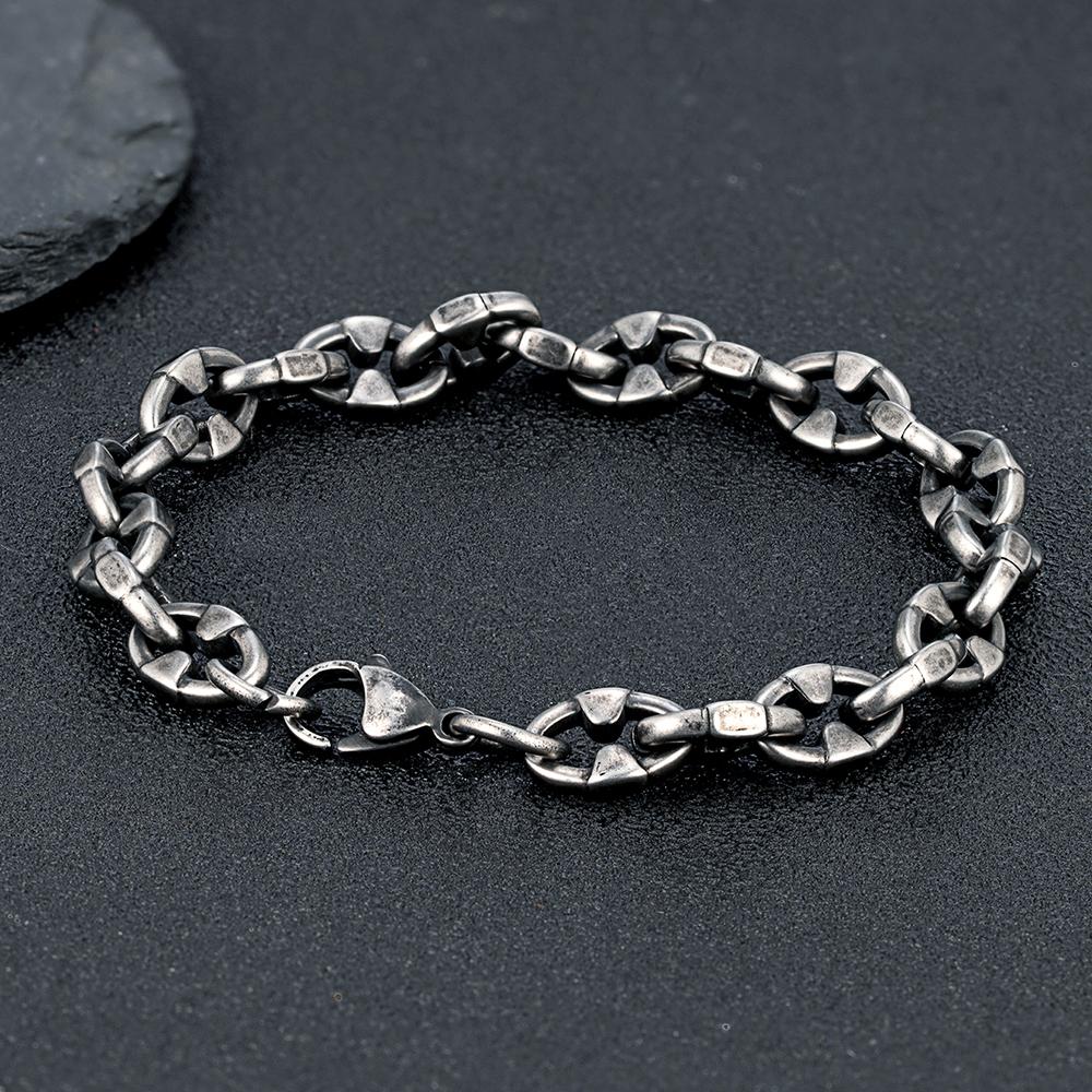 Men‘s 8.5MM Width Locomotive Vintage Oxidized Black Thorns Chain Link Bracelet Punk Stainless Steel Biker Bracelets Gift