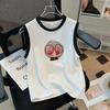 Girls' Korean Style Fashionable Color Block Cotton Vest T-shirt - Summer Sleeveless Top for Middle & Older Kids, Casual Round Neck Trendy Design