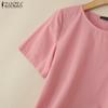 ZANZEA Women Casual Round Neck Loose Summer Short Sleeve Blouse