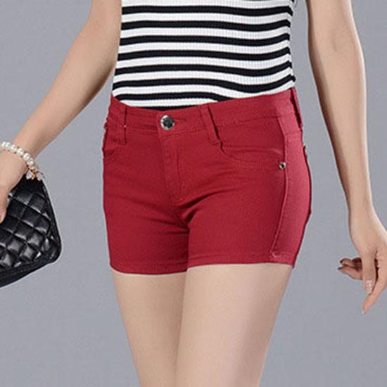 Denim-Shorts für Damen, Bleistift, lässig, Sommer, Bonbonfarben, Damen, Doppeltasche, Weiß, Blau, Rot