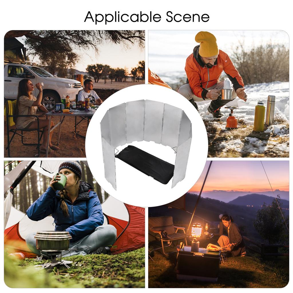 Folding Stove Windscreen 10 Plates Aluminum Camping Cooker Stove Wind  with Storage Bag