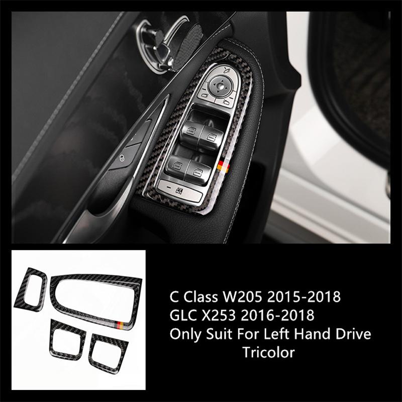 Carbon Fiber Front Door Panel Decoration Cover Trim 2Pcs For Mercedes Benz C Class W205 GLC X253 2015-2018 Car Accessories