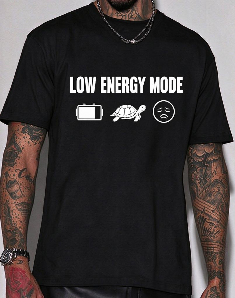 Unisex Lustiges Meme Grafik T-Shirt Low Energy Mode Aufdruck Rundhals Kurzarm Baumwolle Oversized Streetwear Oberteile Für Unisex