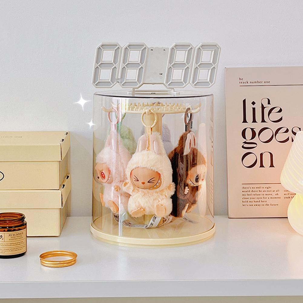 Drehbare Plüschtier-Vitrine Transparente Puppen-Aufbewahrungsbox mit Deckel Plüschtier-Ausstellungsständer Staubdicht für Sammlerstücke
