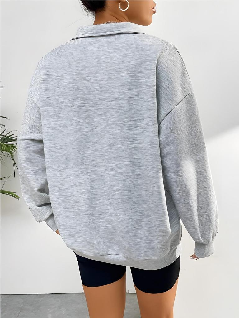 2024 Autumn/Winter Plus Velvet Half-Zip Polo Collar Loose Hoodie for Women