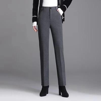 Women's High-Waisted Slim-Fit Straight-Leg Pants Thickened Suit Pants Woolen Tapered Pants