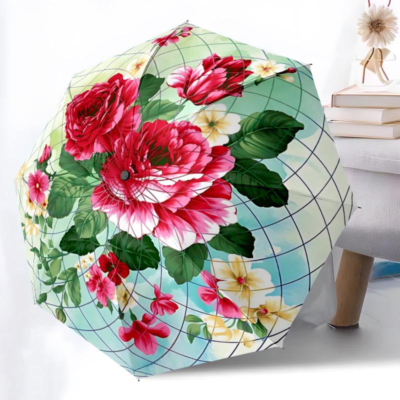 

1pc Floral Sphere Automatic Open/Close Umbrella - Compact Travel Umbrella, Gift for Birthday, Holiday yy260106013