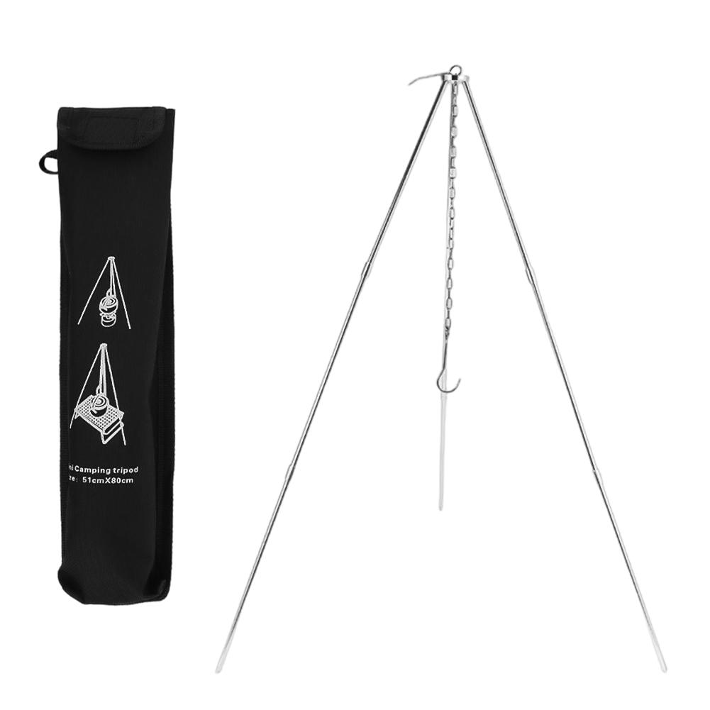 

Outdoor Camping Aluminum Alloy Tripod Portable 3-Section Adjustable Hanging Pot Stand Campfire Rack Cookware Gear срібний