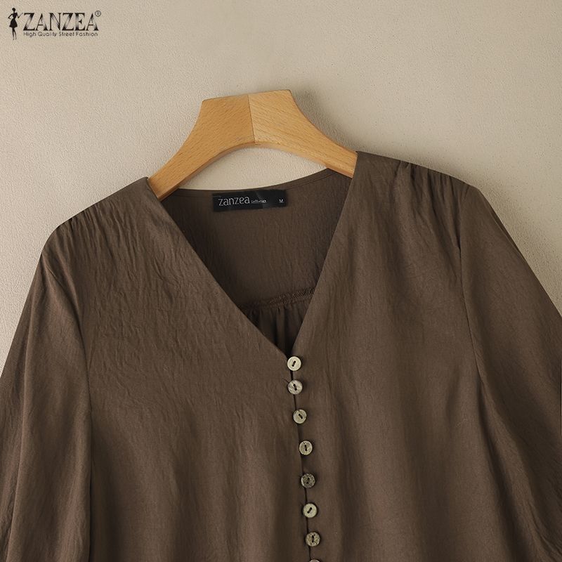 ZANZEA Women Casual V-Neck Solid Color Summer Half Sleeve Blouse