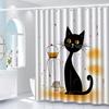 Black Cat & Cupcake Shower Curtain, Polyester, Machine Washable with Hooks, Artistic Bath Decor