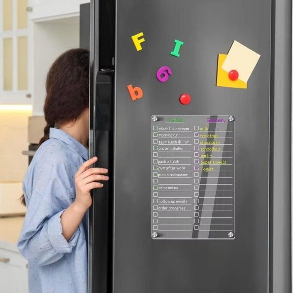 Reusable Fridge Weekly Calendar Transparent with 3/8 Markers Erasable Memo Board Multifunctional Frameless Planning Note Board