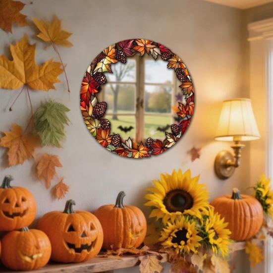 Spider Web Mirror Wall Art Halloween Decorative Stickers with Spiders/Skeletons/Pumpkins, Retro Hanging Festive Party Decorations Ornament,