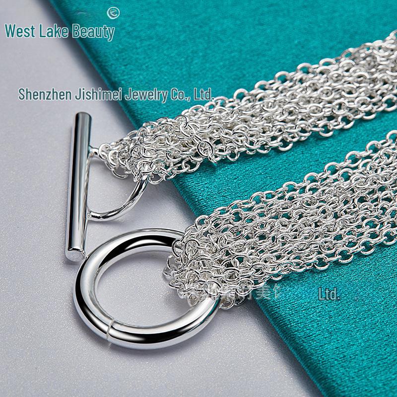 West Lake Silver Multi-Chain Ring OT Buckle Bracelet for Women