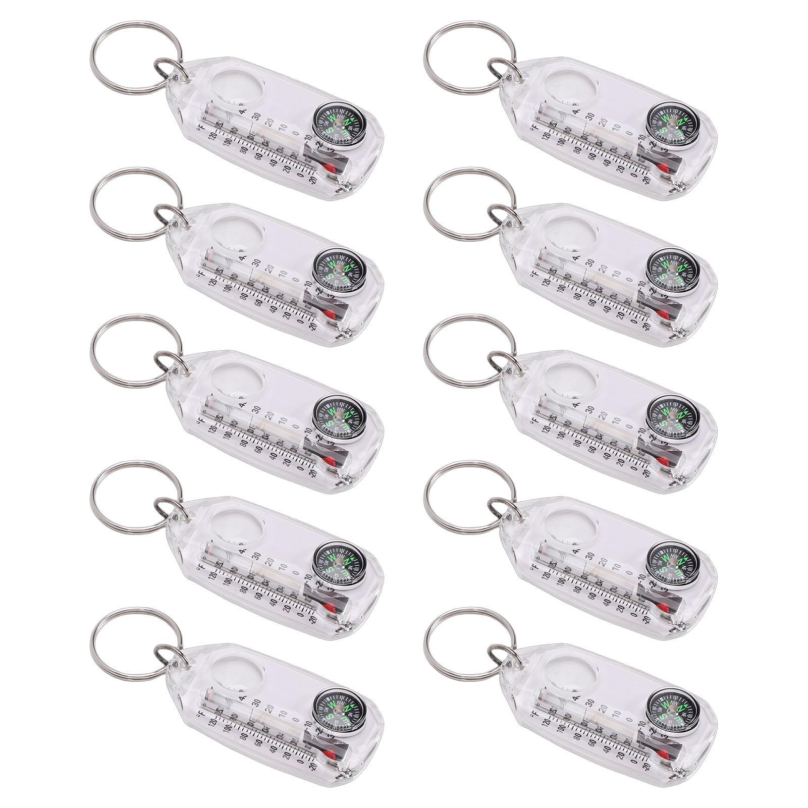 10 Stück     und Thermometer Tragbarer Multifunktionsschlüssel Lupe Thermometer zum Wandern Camping white