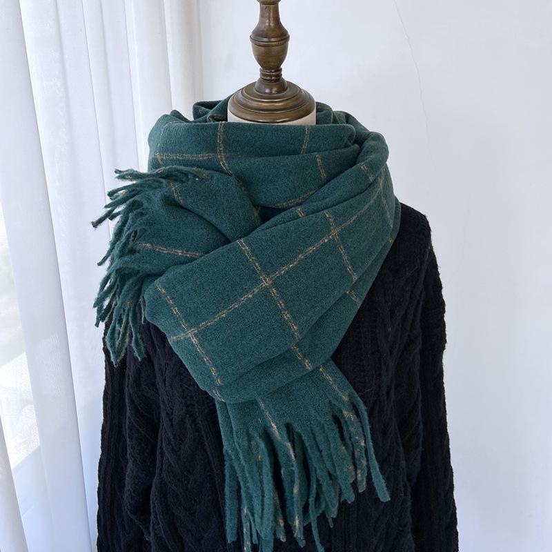 Korean Cashmere Retro Warm Shawl Scarf for Fashion Autumn Winter Men Women Versatile Tassel Scarves Classic Plaid Students Wrap