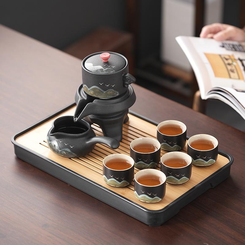 Guochaofeng semi-automatic stone grinding kung fu tea set, household high-end light luxury office tea artifact