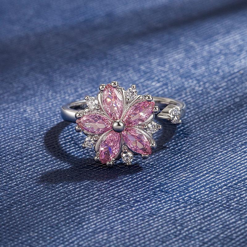 Sweet Sassy Zircon Flower Ring - Silver Design for Women 2024 платиновый