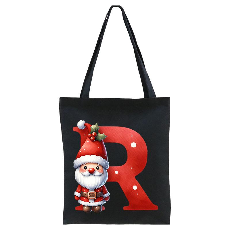 English letters A-Z Christmas number print student casual canvas tote bag