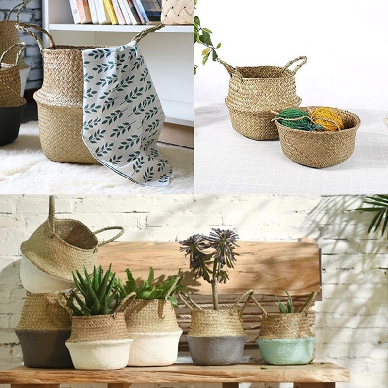 1ks Květináče na rostliny Ručně pletený proutěný košík Boho styl Úložný organizér košík Přírodní ratan Domácí dekorace
