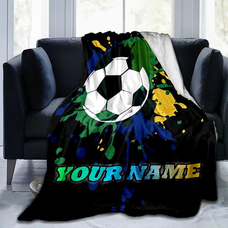 1PC Custom Name Soccer Ball Splash Art blanket versatile,all-season throw suitable for the living room,bedroom,camping,travel,and gift