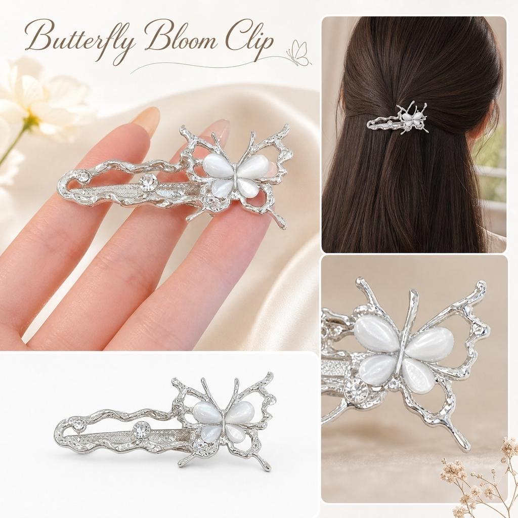 Cat Eye Stone Butterfly Hair Clip Metal Hair Accessory with Floral Pattern for Women Elegant Decorative Hairpin Fashion Jewelry