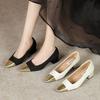 Fashion 2024 LeShion Of Chanmeb Real Leather Women Slingbacks Pumps Block Medium Heels Designer Mix-color Shoes Beige Nude Pumps Office