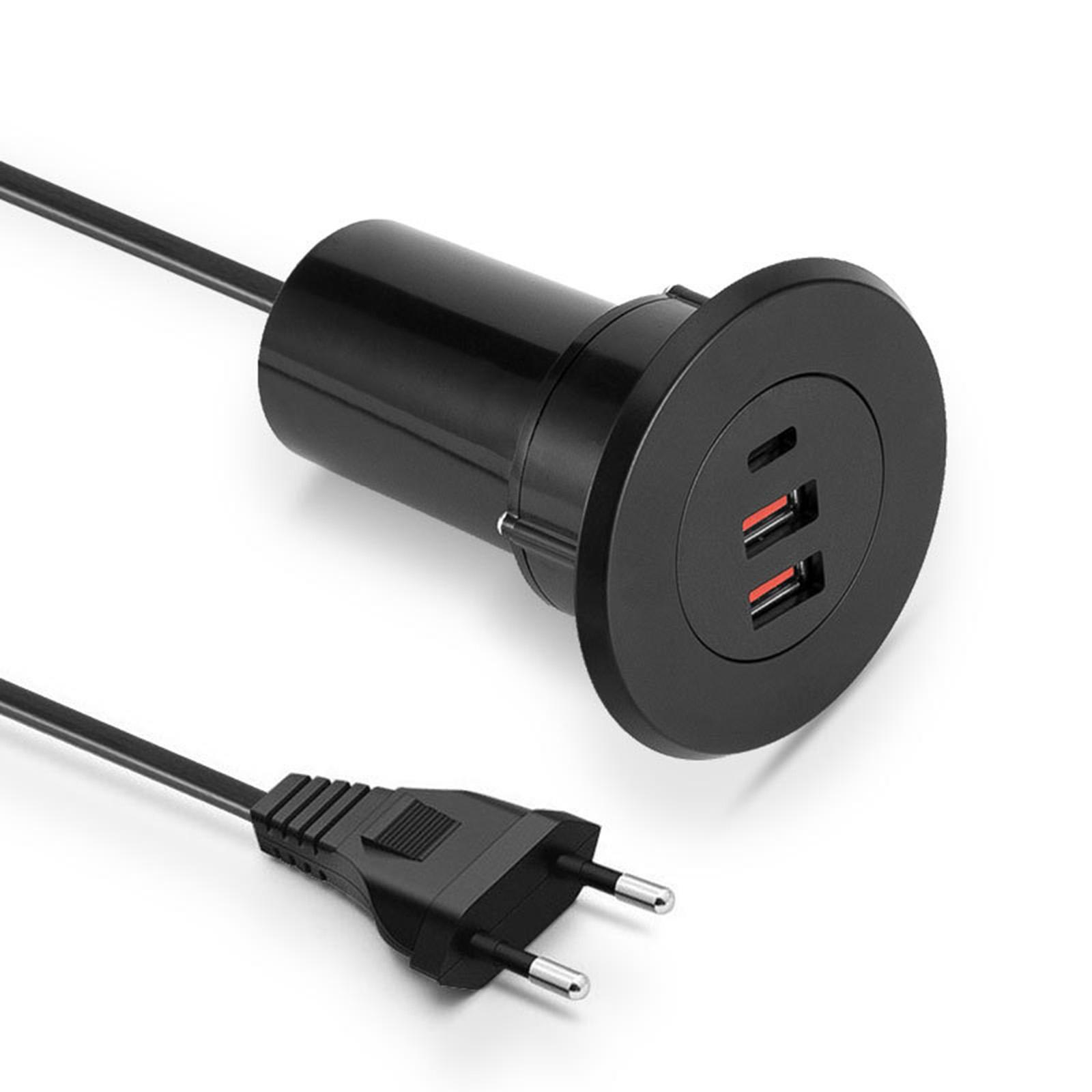 

Integrated Charging Holder Stand Desk Hole Charger with Dual USB and Type C Port for Quick Charging at Workstations EU чёрный