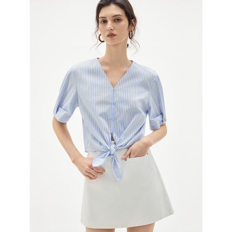 ELLE Women s Striped V-Neck Tie-Front Blouse M