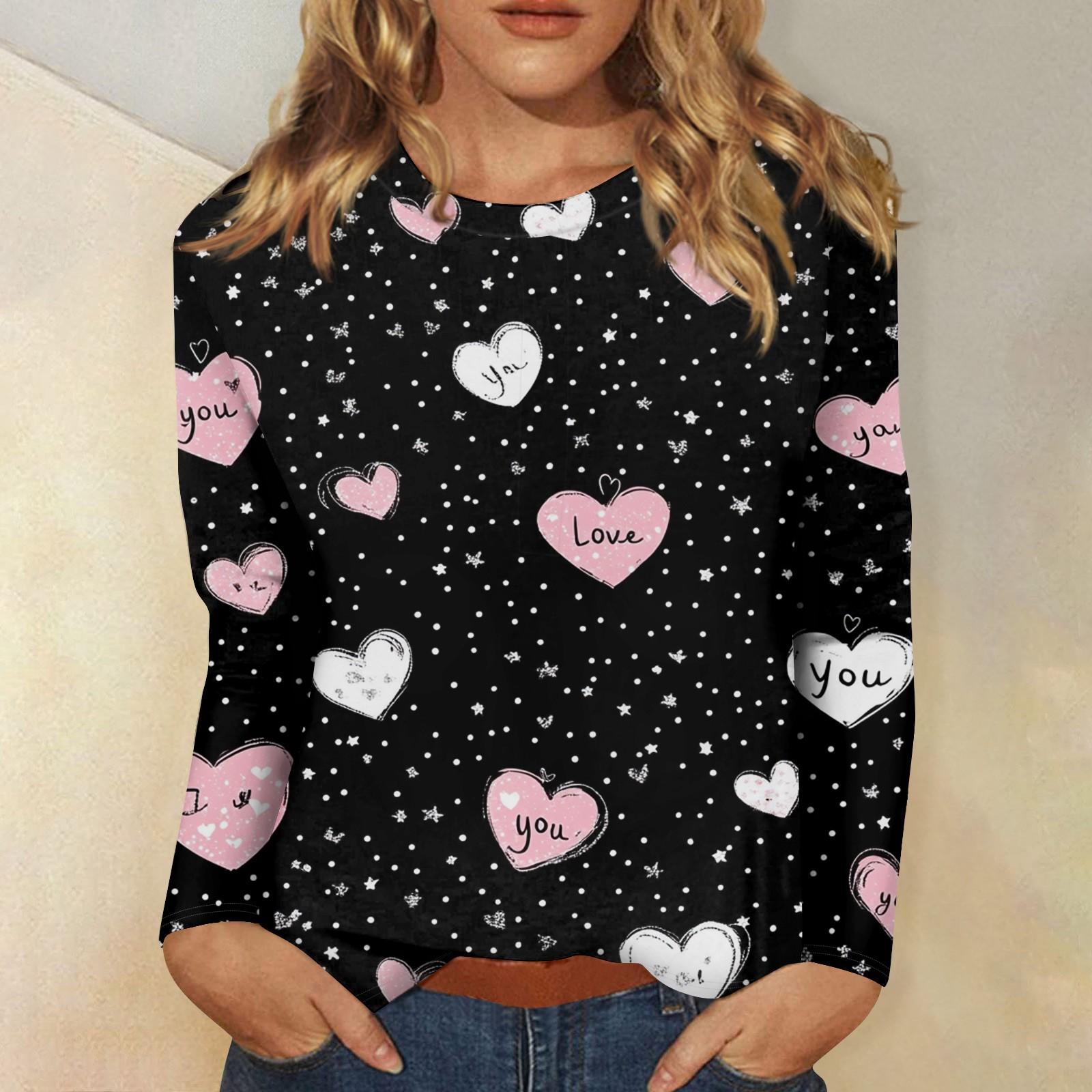 

Женская повседневная мода сексуальный удобный День святого Валентина принтованный круглый вырез длинный рукав топ XXXL чёрный