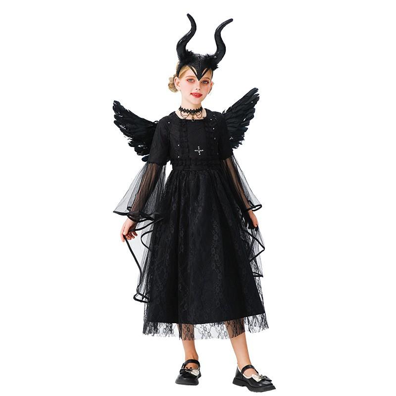 Kinder Halloween Kostüm Mädchen Engel Teufel Kleid Hexe Vampir Fee Party Outfit 3-8J