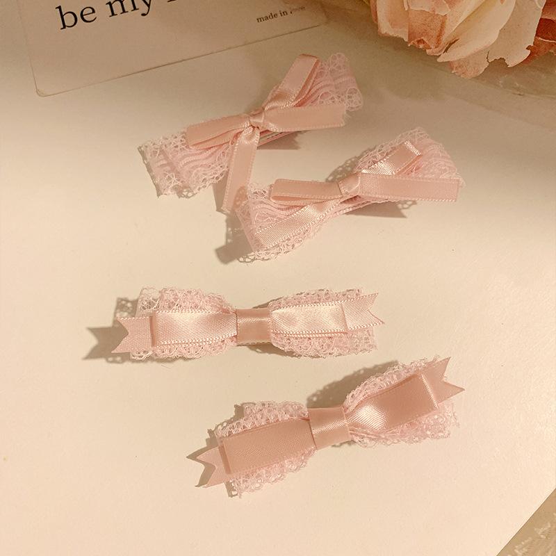1 Paar Rosa Schleife Haarspangen Spitze Süßer Kopfschmuck Zirkon Schleife Haarnadel Mädchen Loli Cosplay Haaraccessoires