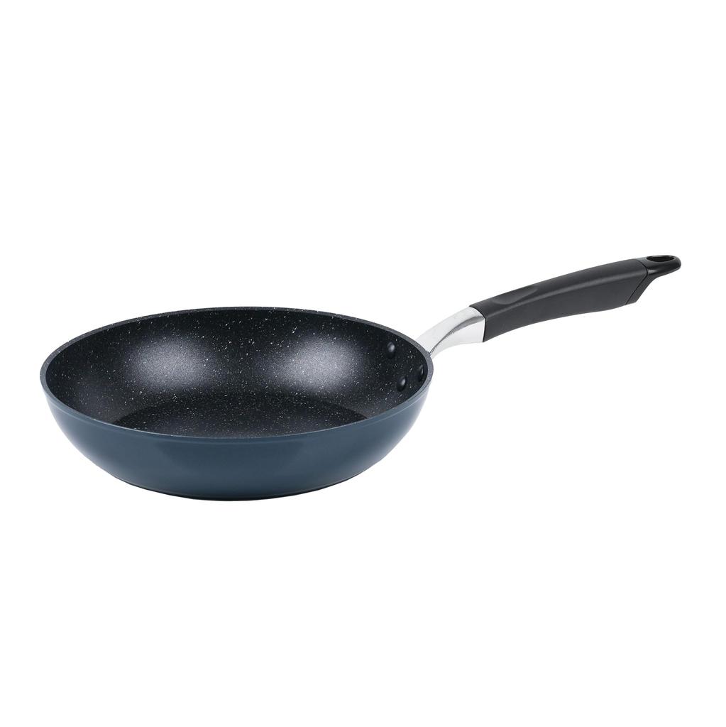 Pearl Metal Stabile marmorierte Bratpfanne mit Rand 26cm IH kompatibel Marmorbeschichtung Metallspatel OK Mit Rand Geschmiedet Münzpressmethode Marineblau Antihaftbeschichtung