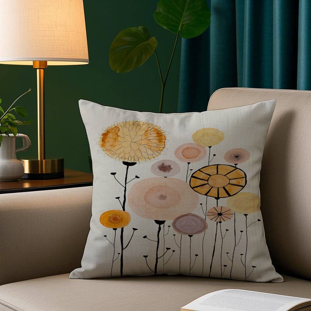 Simple Flower Art Pillow Case Plush Fabric Soft Pillowcase Double Sided Print Sofa Cushion Cover Throw