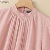 ZANZEA Women Stand Collar Solid Color Loose Casual Half Sleeve Blouse