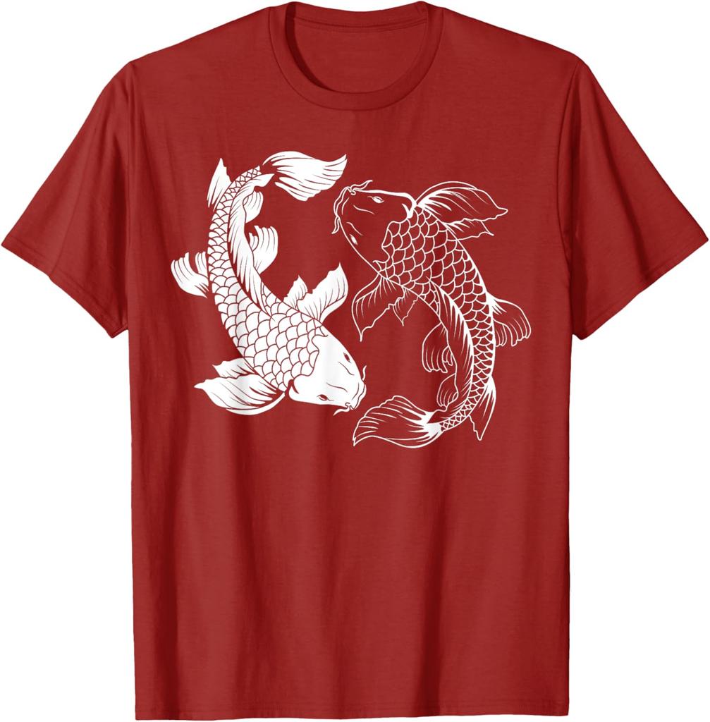 Yinyang Japanese Koi Tshirt Interesting Pattern Print Fashion Casual Short Sleeve Round Neck Breathable Neutral Gift Clothing