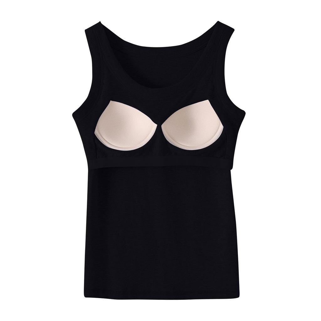 Women's Solid Color Vest Without Wires, Padded Round Neck Bottoming Top