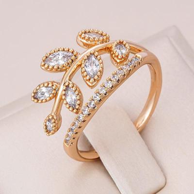 Hollow Leaf Design Zircon Rings Women Trendy Jewelry Accessories