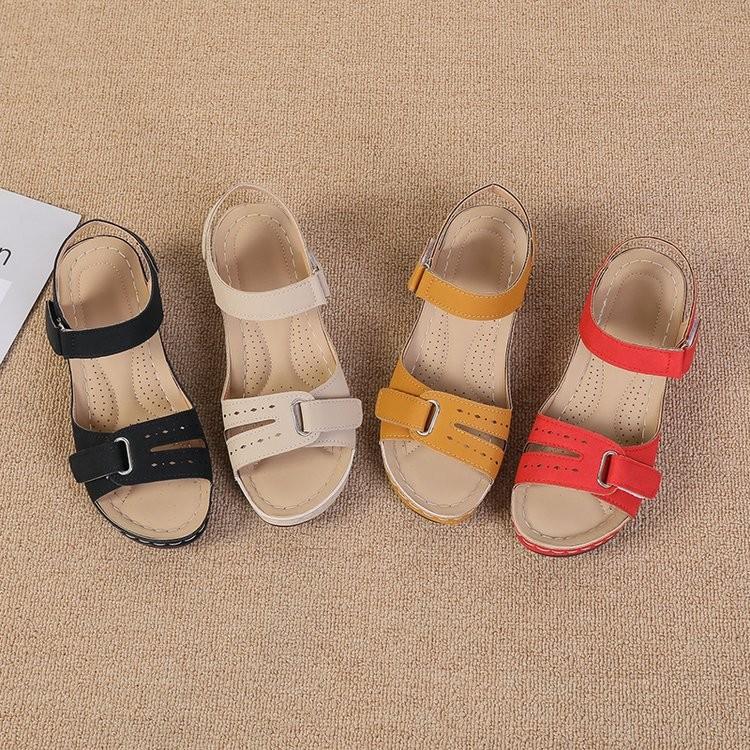 Large size new casual open-toed Velcro medium heel women's wedge heel women's sandals