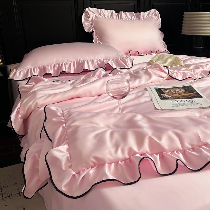 Luxury Cool Washed Ice Silk Summer Quilt Machine Washable Air-Condition Quilt Princess Lace Cooling Thin Comforter 150x200cm